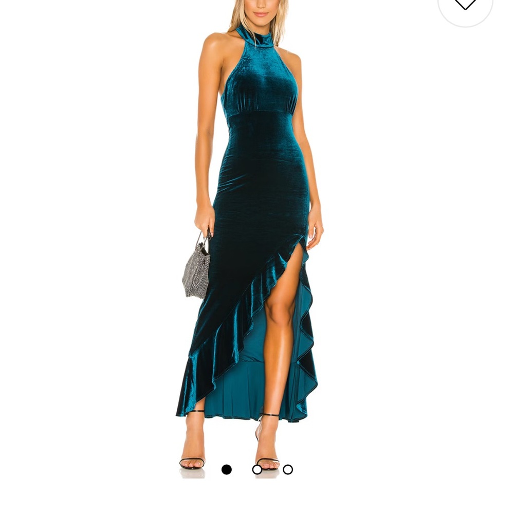 Lovers + Friends Teal Velvet High Low Dress